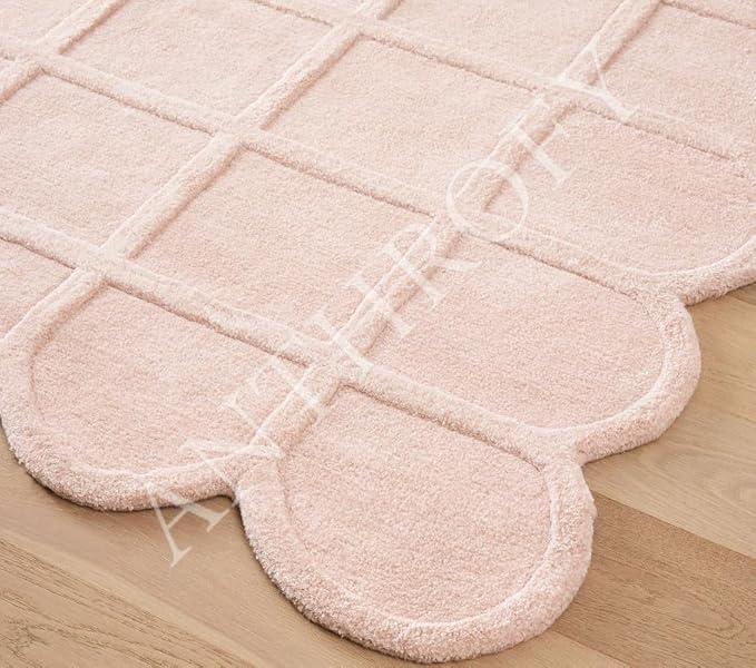 Selena Scallop Area Rug – 8' R – Handmade Wool Area Rugs – Pink – Rugs for Living Room, Bedroom – Anti-Skid – Carpets with Non-Slip Natural Backing with 100% Cotton