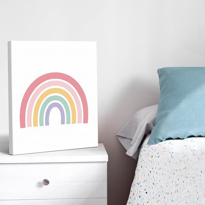 Cute Rainbow Nursery Canvas Wall Art Print Pastel Rainbow Poster Painting Wall Decor for Nursery Toddler Girls Room Bedroom Kids Playroom 8x10 Framed