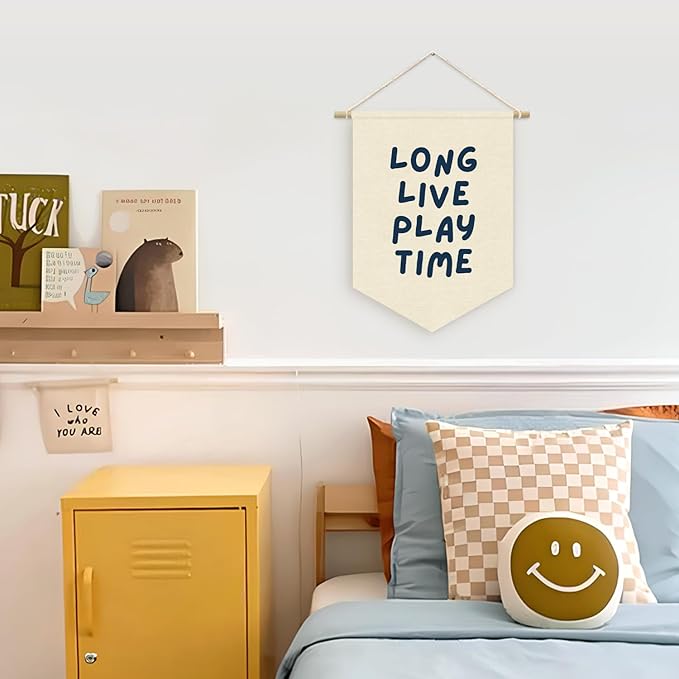 Playroom Decor, Long Live Playtime Neutral Banner Blue Decor Boy Room Decor,Nursery Playroom Wall Decor For Boys Bedroom Toddler Decorations,Wall Hanging Pennant Flag Banner 15x11in