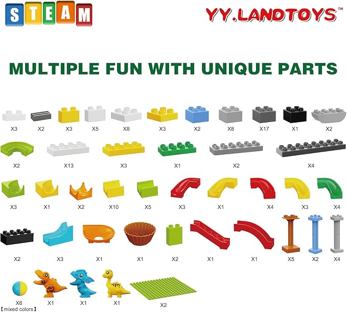 Dinosaur Marble Run Building Blocks, 148PCS Compatible with Lego DUPLO Marble Runs for Kids 4-8, Montessori Educational Learning STEM Toys, Dinosaur Toys for Kids 3-5, Toddler Toys for Age 3+, Gift