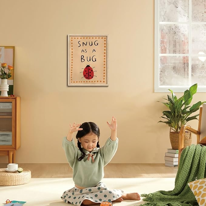 KISSFOX Framed Wall Art Nursery Wall Decor Ladybug Pictures Sung As A Bug Canvas Art Cute Insect Paintings Artwork For Kids Children Boys Girls Room