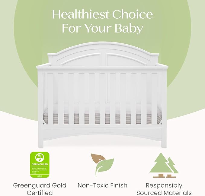Delta Children Perry 6-in-1 Convertible Crib - Greenguard Gold Certified, Bianca White