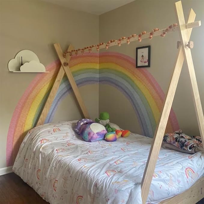 Watercolor Rainbow, Sun, Polka Dots Wall Decal for Kids Room, Nursery, Baby Room Decor, Polka Dots Mural, Rainbow Wallpaper (Rainbow, XLarge)