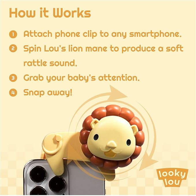 Looky Lou - Lion Rattle Phone Clip for Baby Pictures, Newborn Photography, Monthly Milestones, Photoshoot Props & First Birthdays - New Parent Gifts, Grandparent, Registry, Babies First Christmas