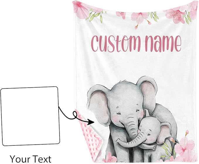 Personalized Baby Blankets for Girls, Custom Name Pink Flower Elephant Pattern Baby Blanket, Soft Receiving Blanket for Newborns and Toddlers, Ideal for Baby Showers and Nursery Decor