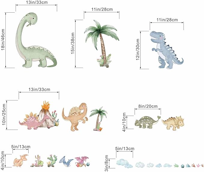 Dinosaur Wall Stickers for Boys Room: Peel and Stick Dino Wall Decals - Baby Nursery Bedroom - Children Supplies Ages 1-12 Years Wall Decor Art