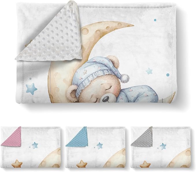 Personalized Baby Blanket with Name, Customized Blanket for Newborn Boys Girls, Sleepy Bear Theme Baby Name Blanket with Dotted Backing, Receiving Swaddle, Baby Shower Birthday Gifts(60" x80)