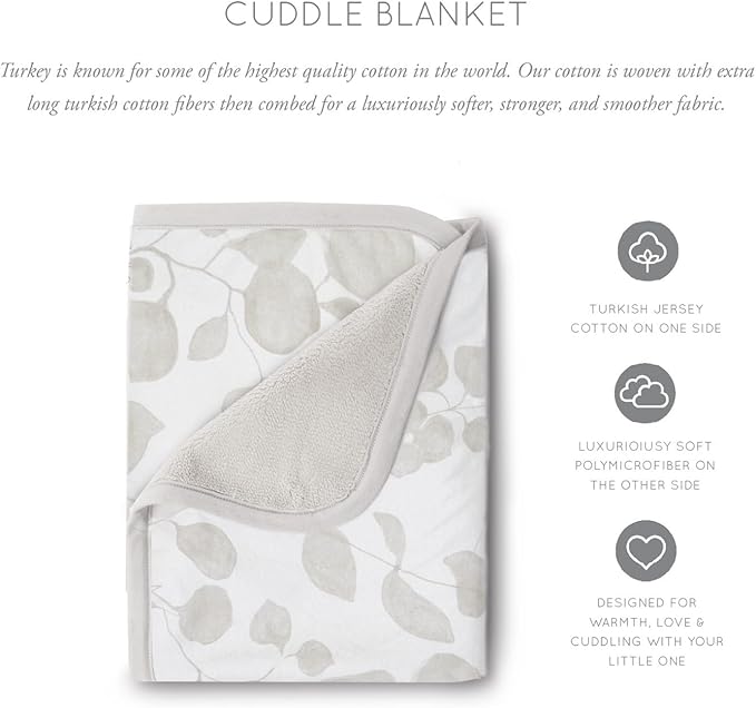 Oilo Baby Blanket, Luxury Soft Plush Backing & 100% Turkish Cotton Jersey Print, Double Layered, 30" x 40", Rolled Jersey Edge Trim, Machine Washable, Perfect for Infant or Toddlers, Beige Leaf