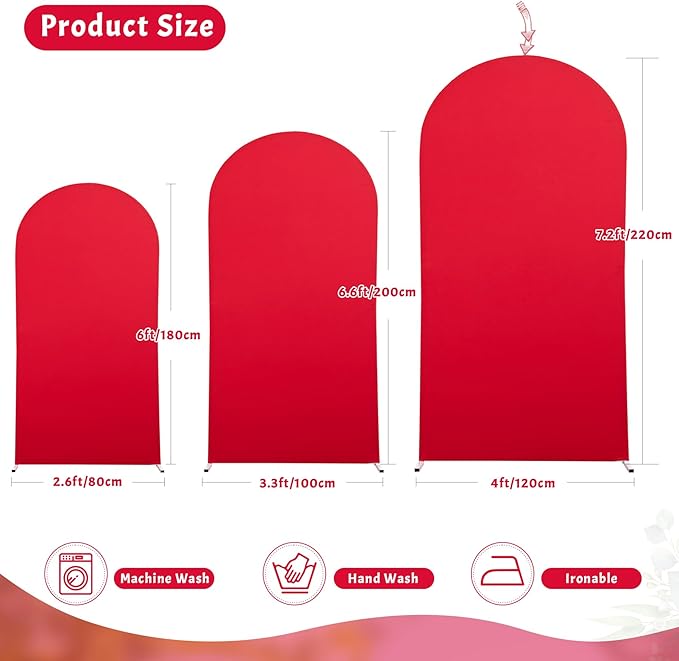 7.2FT Red Arch Backdrop Cover, Spandex Fitted Wedding Arch Stand Covers 2-Sided Round Top Chiara Stretchy Arch Backdrop Cover for Christmas Wedding Birthday Party Baby Shower Banquet Decoration