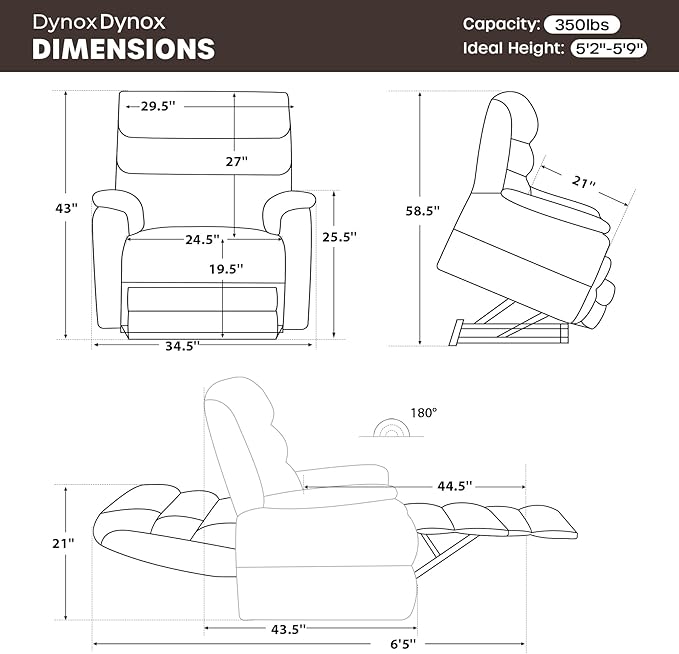 DYNOX 350 LBS Tall Man Power Dual Motor Lift Recliners Chairs for Elderly Lay Flat Lift Chair with Infinite Positions, Heat & Massage, Supports(9198L,Faux Leather,Brown)