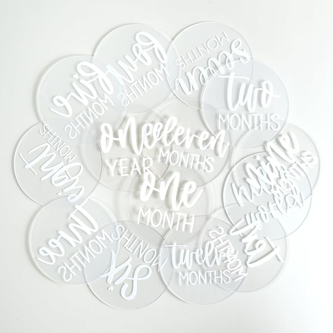 Acrylic Baby Milestone Discs for Photos - 13 PCS Clear Monthly Cards, Photo Prop, Newborn Birth Announcement Sign, Circles Marker