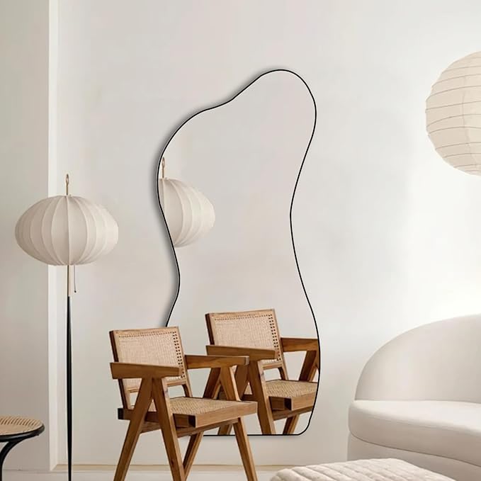 POZINO Irregular Mirror, Asymmetrical Wall Mirror, 47.2"x22" Frameless Abstract Mirrors for Wall, Modern Unique Shape Mirrors for Living Room Bathroom Bedroom Entryway Hallway