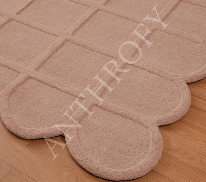 Selena Scallop Area Rug - 8’ x 10' – Handmade Wool Area Rugs – Mocha Mousse – Rugs for Living Room, Bedroom – Anti-Skid – Carpets with Non-Slip Natural Backing with 100% Cotton
