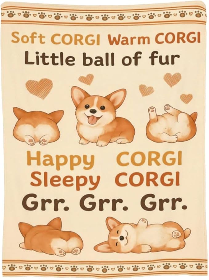 Cute Corgi Throw Blanket Nursery Soft Cozy Fleece Fuzzy Plush Warm Stuff Puppy Dog Bedding Blanket Gifts for Corgi Lovers Boys Girls Kids Adult Men Women 50"X60"