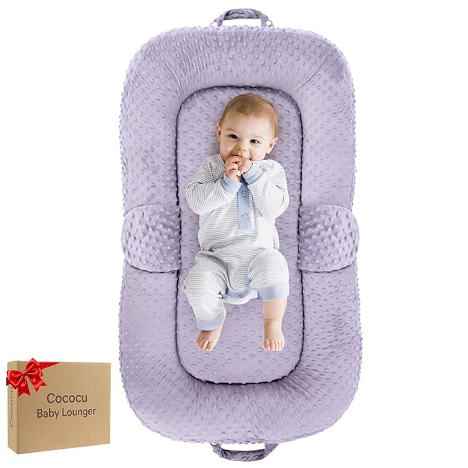 Baby Lounger Pillow- Portable Baby Lounger for Newborn, 0-24 Months,3-in-1 Baby Nest for Home and Travel, Foldable & Soft, CPC Certification Newborn Babies Essentials Gifts, Purple