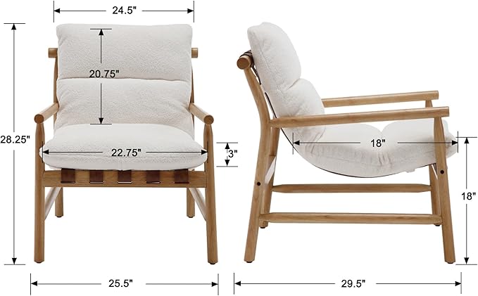 White Sherpa Accent Chair Set of 2 Mid Century Modern Living Room Chairs Comfy Boucle Arm Chairs w/Solid Wood Frame Upholstered Lounge Side Chair for Bedroom/Guest Room/Balcony/Sofa