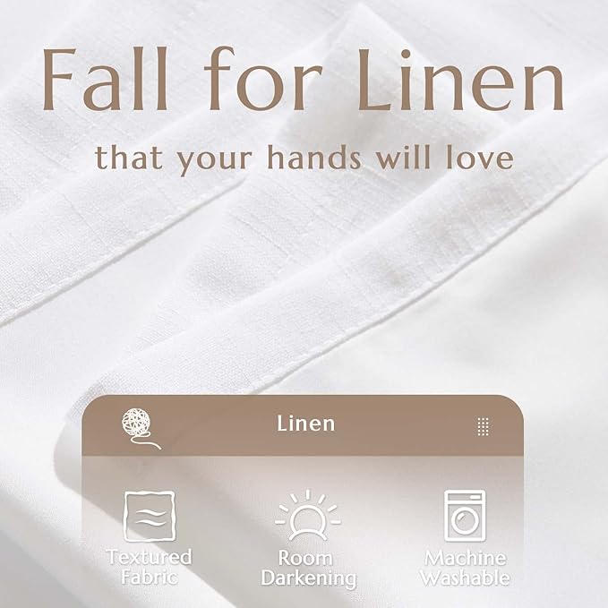 jinchan White Linen Blend Curtains for Living Room 108 Inch Length Extra Long 2 Panels Curtains for Sliding Glass Doors, 50 Inch Wide Drapes with Rod Pocket Back Tab(50W x 108L, White)