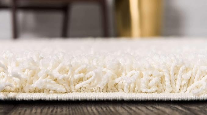 Unique Loom Solid Shag Collection Area Rug (10' x 13' 1" Rectangle, Pure Ivory)