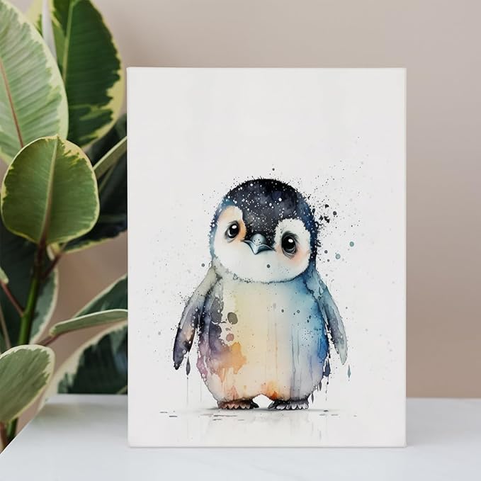 BIWSHA Baby Penguin Abstract Watercolor Wall Art Prints, Animal Pictures Wall Decor Penguin Nursery Art Painting Gift for Living Room Bedroom Kids Bathroom Office 11x14 Inch