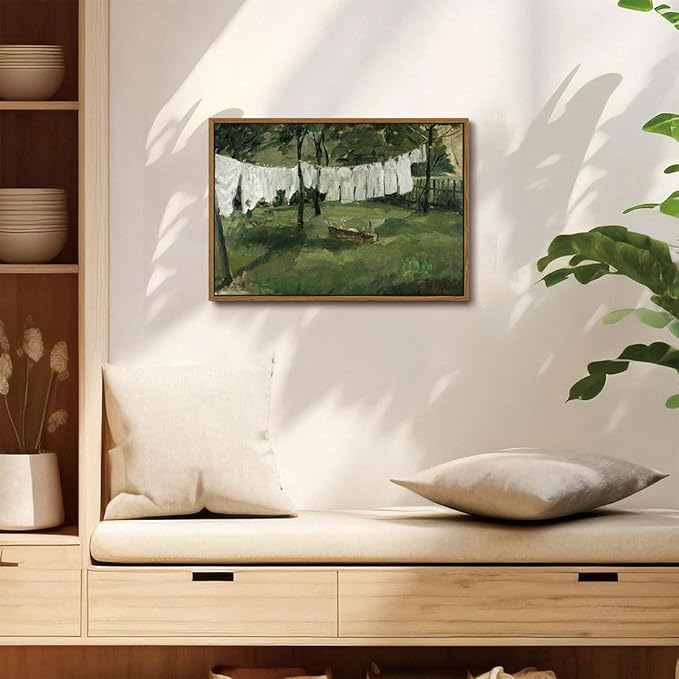 OIQArtOIQ Vintage Landscape Canvas Wall Art Framed Natural Scenery Painting Artwork Prints France Country Wilderness Farmhouse Decor Pictures Kitchen Bedroom Living Room Bathroom