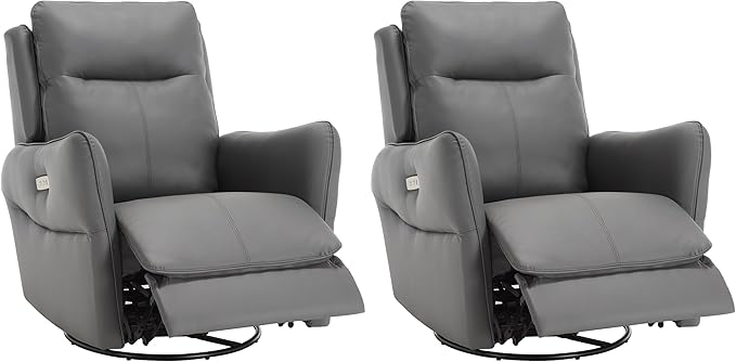 MINCETA Power Recliner Chairs,Modern Upholstered 270 Swivel Nursery Rocker Glider Recliner for Living Room,Set of 2,PU Leather in Gray