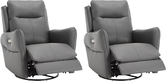 MINCETA Power Recliner Chairs,Modern Upholstered 270 Swivel Nursery Rocker Glider Recliner for Living Room,Set of 2,PU Leather in Gray