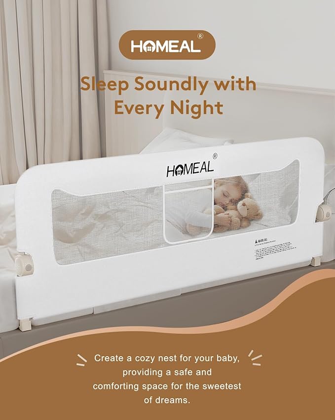 HOMEAL Bed Rail for Toddlers, 47in Foldable Toddler Bed Rails with U-Shape Base, Baby Bed Rail Guard for Twin, Full, Queen, King Beds, Bed Rail for Baby, Bed Guard Rail for Toddlers, White
