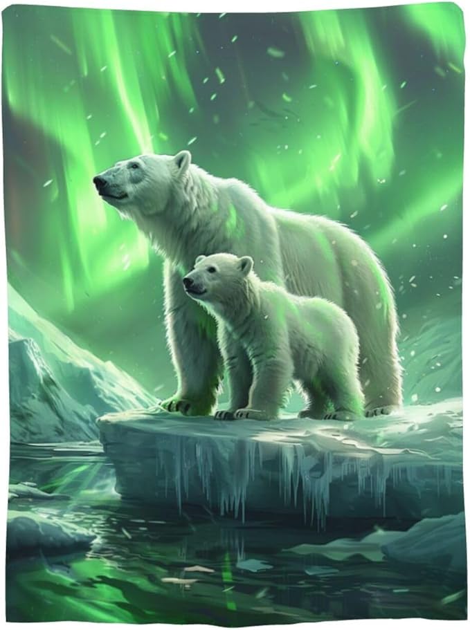 Polar Bear Blanket Aurora Animal Throw Blanket Flannel Stuff Merch Cozy Decor Fleece Plush Fuzzy Warm Soft Lightweight Bedding Gifts for Polar Bear Lover Women Men Girls Boy Couch 60"X50"