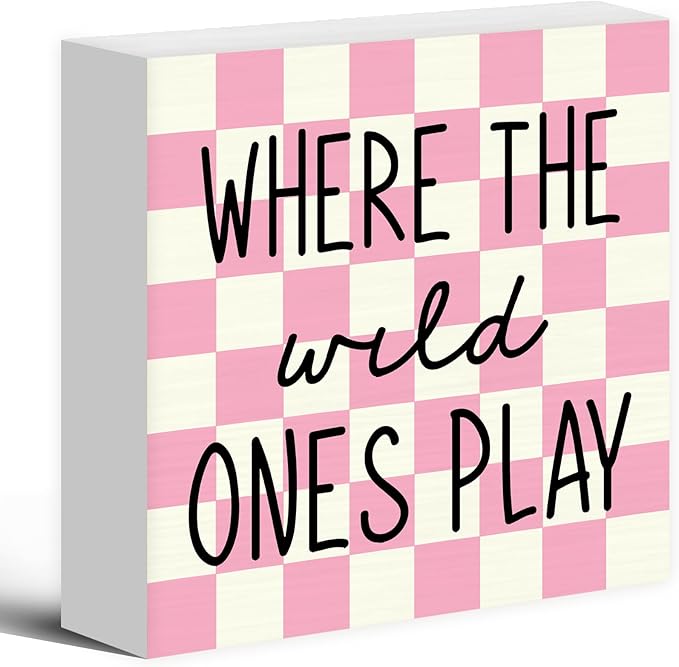 Where The Wild Ones Play Wood Box Sign Desk Decor 5X5, Nursery Kids Room Wooden Block Sign Decorations for Playroom Toddler Room Wall Tabletop Shelf Decor