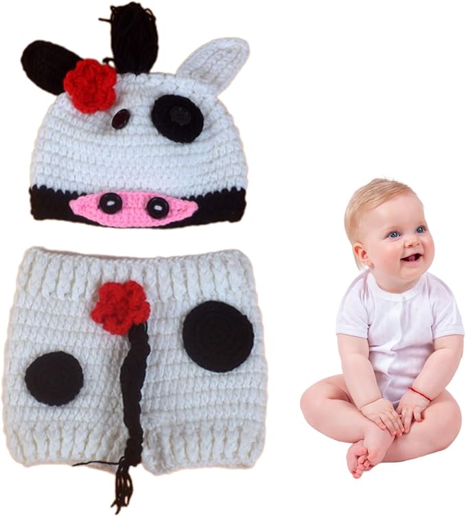 Baby Photography Props Cow Hat Crochet Shorts Infant Photoshooting Outfit Photo Posing Suit Photo Outfi PhotoShooting Clothes