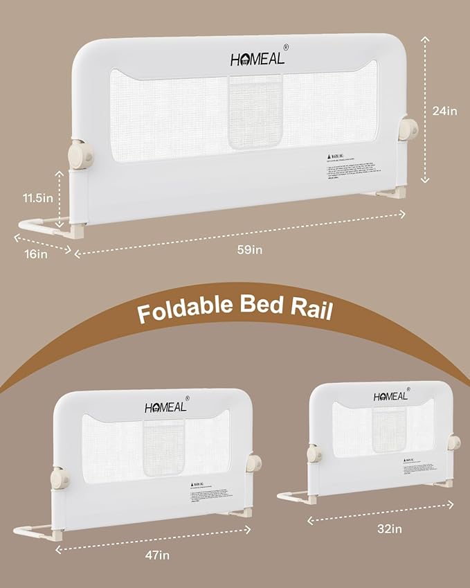 HOMEAL Bed Rail for Toddlers, 32in Swing Down Toddler Bed Rails with U-Shape Base, Foldable Baby Bed Rail Guard for Twin, Full, Queen, King Beds, Bed Rail for Baby, White