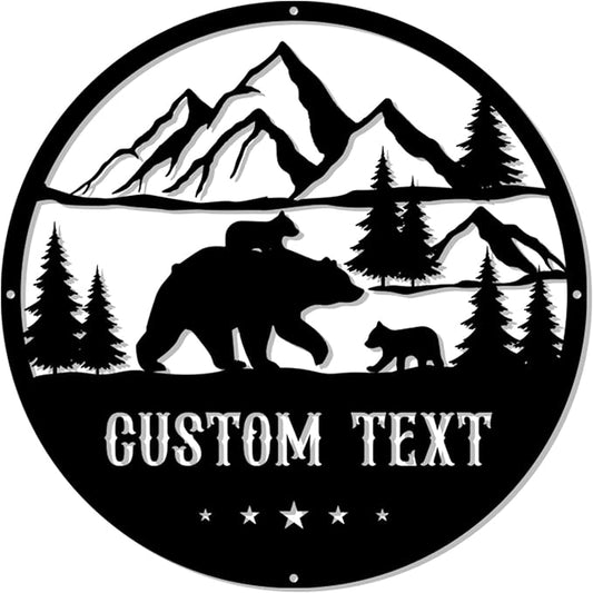 Personalized Bear Metal Cabin Sign, Custom Family Name Sign, Black Bear Decor, Log Cabin Bathroom Wall Decor, Bear Decorations for Home, Wildlife Lover's Gift, Personalized Birthday Gifts for Hunters