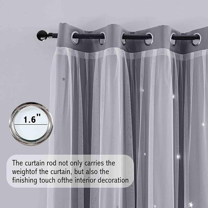 Anytime 2 Panels Star Blackout Curtains for Girls Kids Baby Bedroom Window Curtain Double Layer Star Cut Out Living Room Decor Wall Home Decorations Curtain（W52 x L84,Grey）