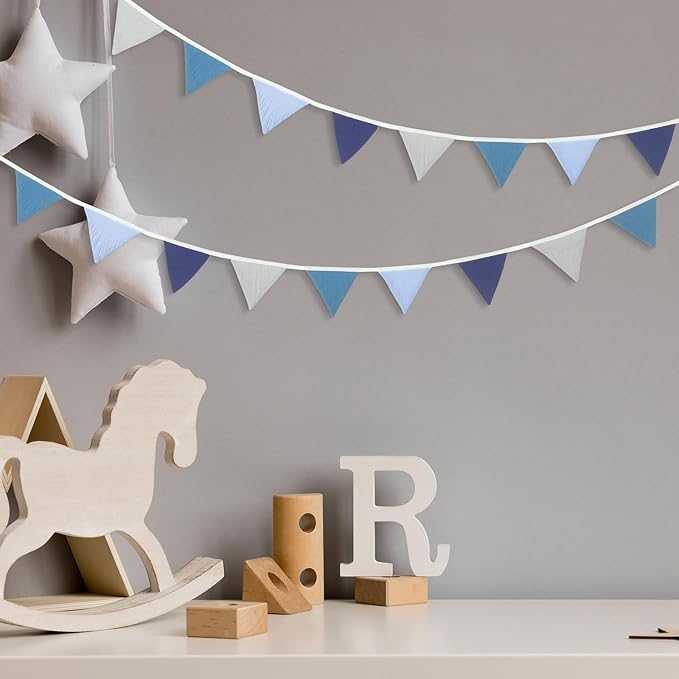 Oudain 15.5 ft Pennant Banner Flags, 2 Pcs Nursery Garland Triangle Bunting Flag Baby Banner for Nursery Decor Baby Birthday Boho Wedding Shower Party Event, Each 7.75 ft(Bright Color)
