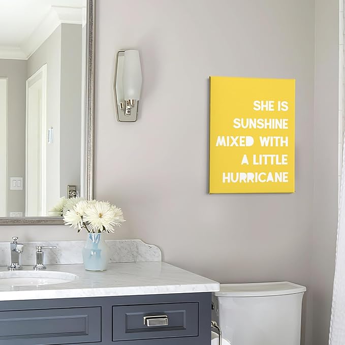 PHAMTE Girls Bedroom Wall Decor,She Is Sunshine Mixed With a Little Hurricane Girls Room Wall Art,Sunshine Print Framed Canvas Painting Artwork Girl Room Bedroom Home Nursery Playroom 11x14 (Yellow)