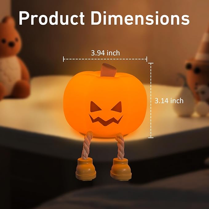 Pumpkin Night Light, Cute LED Night Lamp, Silicone Dimmable Nursery Nightlight for Kids,Silicone Rechargeable Bedside Touch Lamp, Funny Office Desk Halloween Decor for Woman Kids Adults