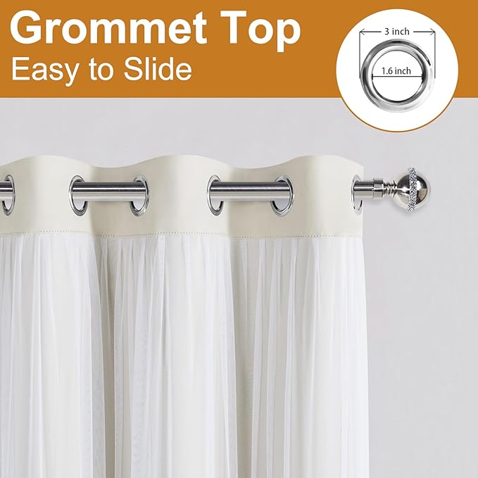 DWCN Blackout and Sheer Curtains with Tiebacks Layered Curtains for Living Room Grommet Top Window Curtain Panels with Sheer Overlay, 38 W by 84 L, Ivory, 2 Pieces