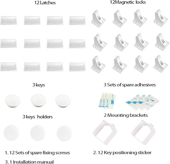 (12 Locks + 3 Keys) Withletune Child Safety Magnetic Cabinet Locks - Child Safety Drawer Lock, Suitable for Kitchens, cabinets, and Storage cabinets - no Drilling Required, Adhesive Installation.