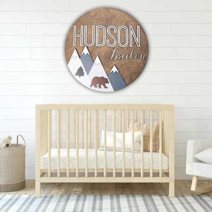 Personalized Wooden Name Sign - Custom Baby Name Signs for Nursery & Kids Room Decor - Baby Announcement Sign - Name Wall Art - Wooden Letters for Wall - Custom Round Nursery Name Sign (Design 6)