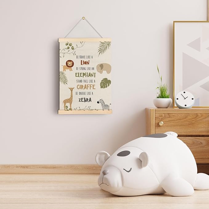 Qvapt Jungle Animals Nursery Wall Decor,Wild Animal Nursery Classroom Wall Decor,Tropical Jungle Safari Animals, Motivational Posters with Hanger 12x16