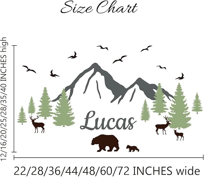 Custom Name Mountains Wall Decal Nursery Boho Theme Nursery Wall Sticker Wall Art Bear Trees Wall Decor Kids Wall