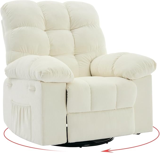 Swivel Recliner Chair, Upholstered Fabric Comfy Rocking Chair, Sturdy Q235 Steel Frame Nursery Glider, 300 LBS Capacity, for Small Spaces, Living Room, Bedroom, Beige