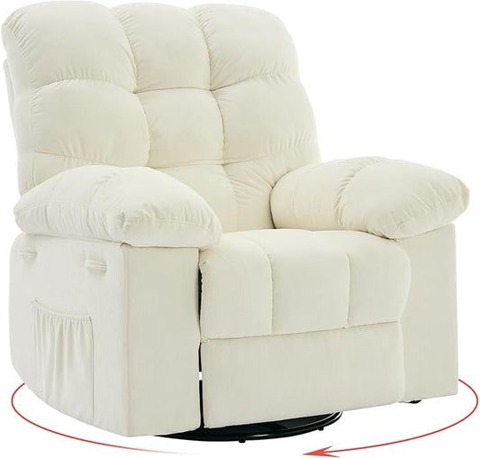 Swivel Recliner Chair, Upholstered Fabric Comfy Rocking Chair, Sturdy Q235 Steel Frame Nursery Glider, 300 LBS Capacity, for Small Spaces, Living Room, Bedroom, Beige