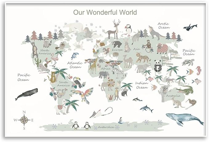Educational Posters for Toddlers 1-3, Toddler Learning Poster for Kids Ages 3-5, World Map Canvas Print Nursery Preschool Homeschool Kindergarten Classroom Decor 12x18 Inch Unframed C