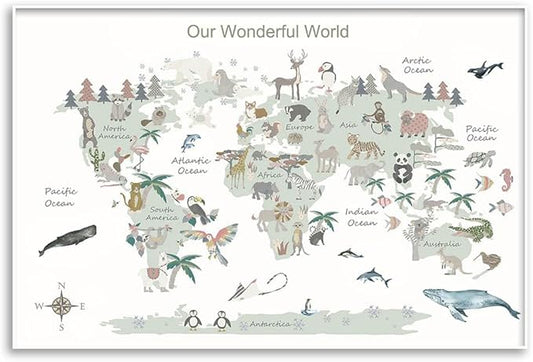 Educational Posters for Toddlers 1-3, Toddler Learning Poster for Kids Ages 3-5, World Map Canvas Print Nursery Preschool Homeschool Kindergarten Classroom Decor 12x18 Inch Unframed C