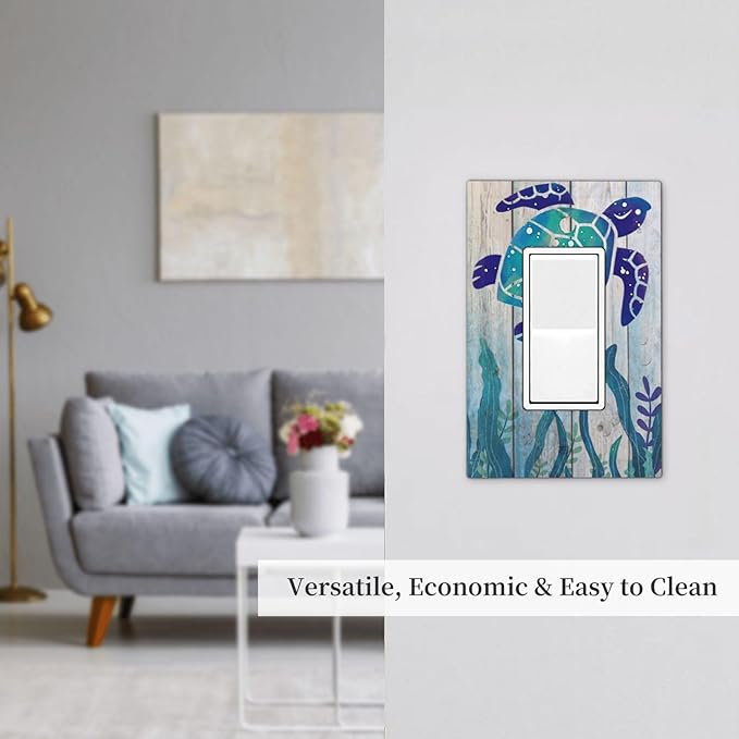 Sea Turtle Grass Seaweed on Rustic Wooden Board 1 Gang Light Switch Cover Single Rocker/Gfci Device Decorative Wall Plate Standard Size Receptacle Ocean Grass Seaweed Outlet Cover Plates Art Decor