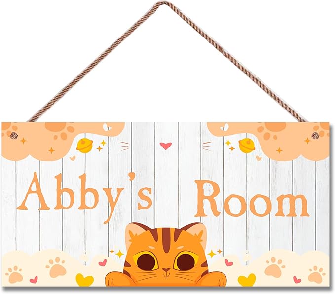 Personalized Signs Cute Cat Sign Kitten Sign For Pet House Door Wall Decor Art Sign for Kids Room Nursery Game Room Cartoon Plate For Girls Boys Room Little Man Cave