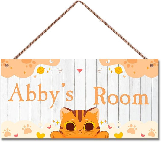 Personalized Signs Cute Cat Sign Kitten Sign For Pet House Door Wall Decor Art Sign for Kids Room Nursery Game Room Cartoon Plate For Girls Boys Room Little Man Cave