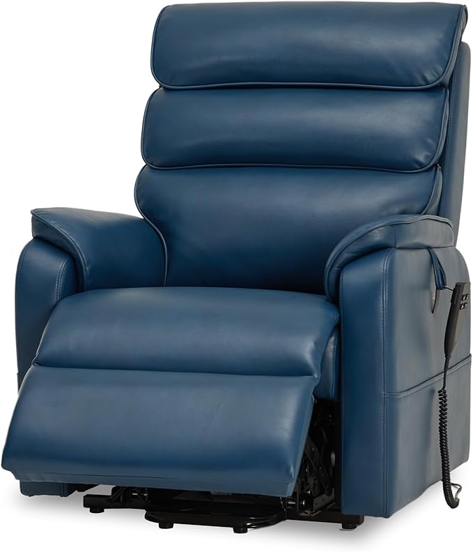 DYNOX 350 LBS Power Lift Recliner Chair for Elderly, Medium Size Dual Motor Lay Flat Infinite Positions Recliner with Heat & Massage(9188,Faux Leather,Dark Blue)