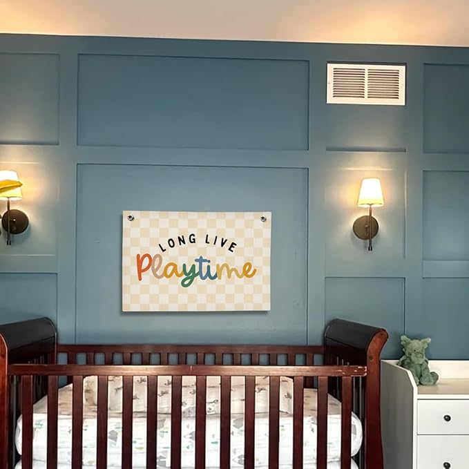 Play Room Decor, Toddler Boy Room Decorations Banner, Blue Striped Wall Flag for Kids Nursery Playroom Decor, 20x30 Inch